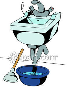 Bathroom Sink With A Clogged Pipe   Royalty Free Clipart Picture
