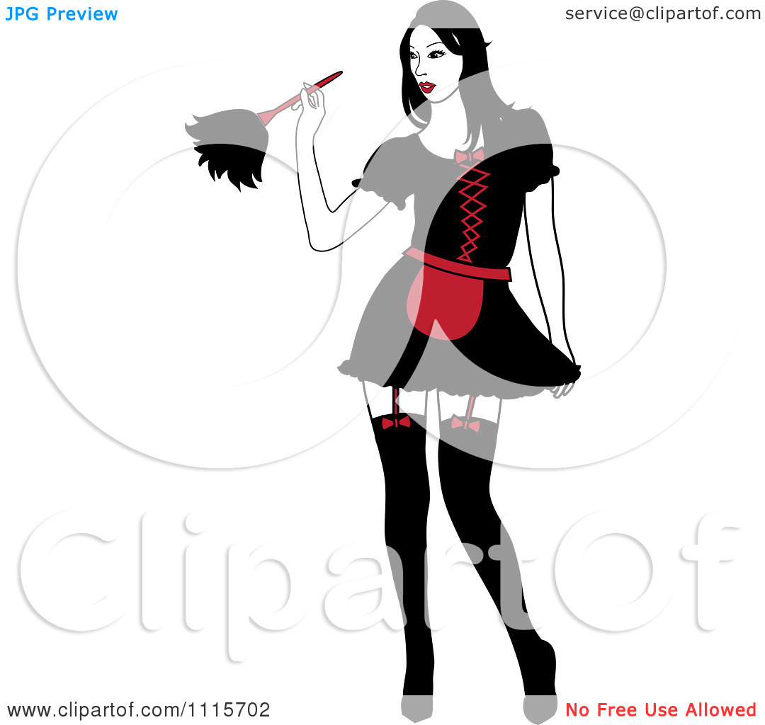 Clipart Sexy Dusting French Maid Wearing Garters And A Red And Black