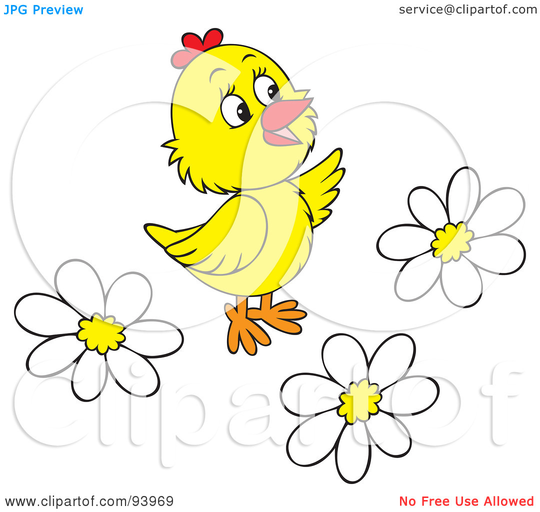 Free  Rf  Clipart Illustration Of A Cute Yellow Chick With White Daisy