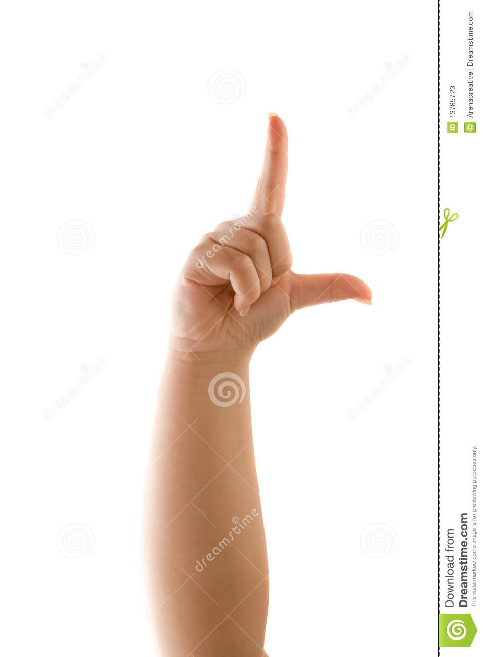 Hand Holding Up The Loser Sign Or Letter L With Two Fingers Isolated    