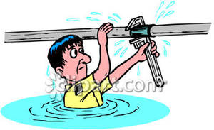 Man Trying To Fix A Leaky Pipe   Royalty Free Clipart Picture
