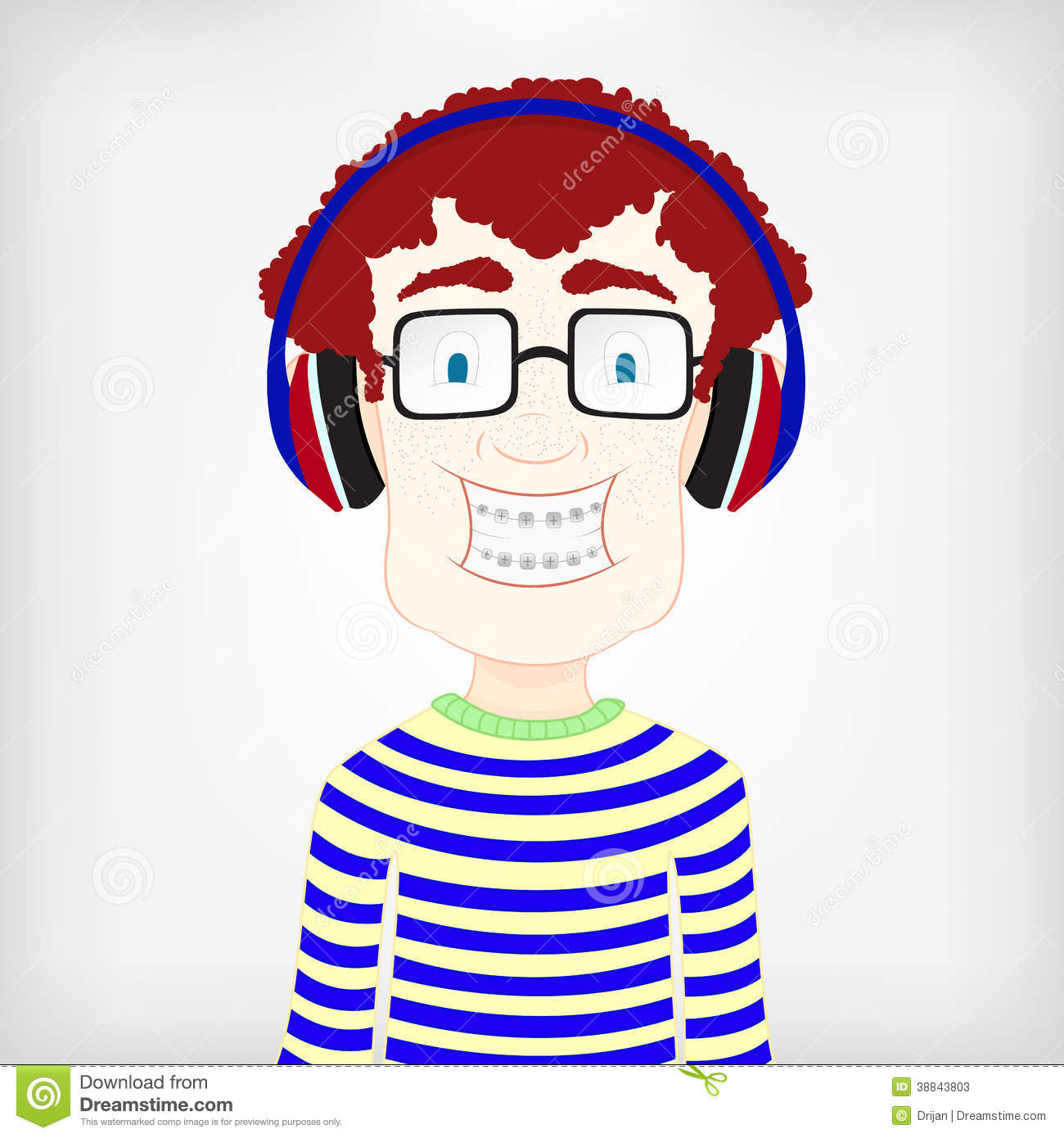Nerdy Kid With Braces And Sunglasses Listening Music On Headphone