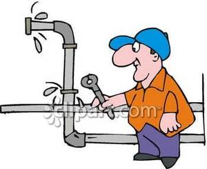 Plumber Fixing A Leaking Water Pipe Royalty Free Clipart Picture