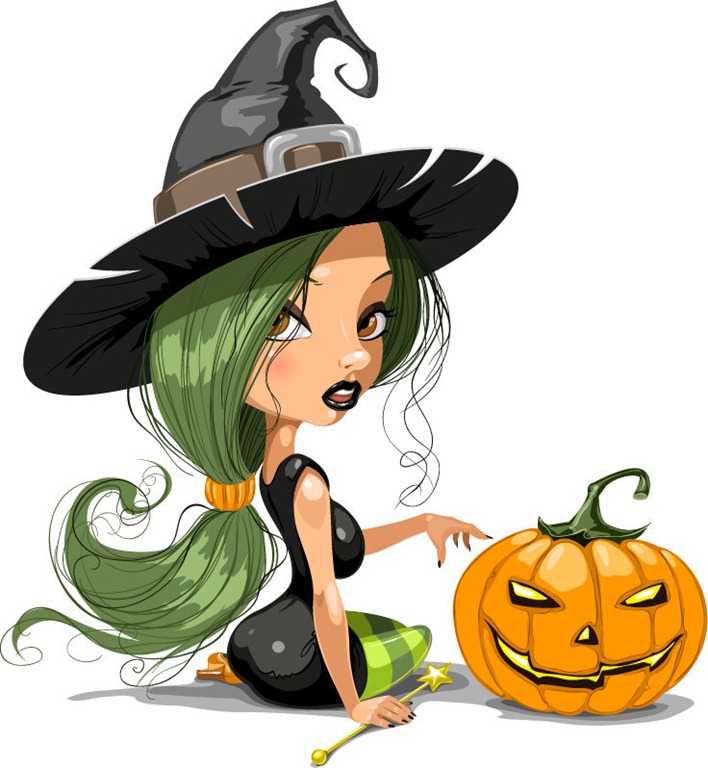 Pretty Witch With Halloween Vector Illustration   Free Vector Graphics