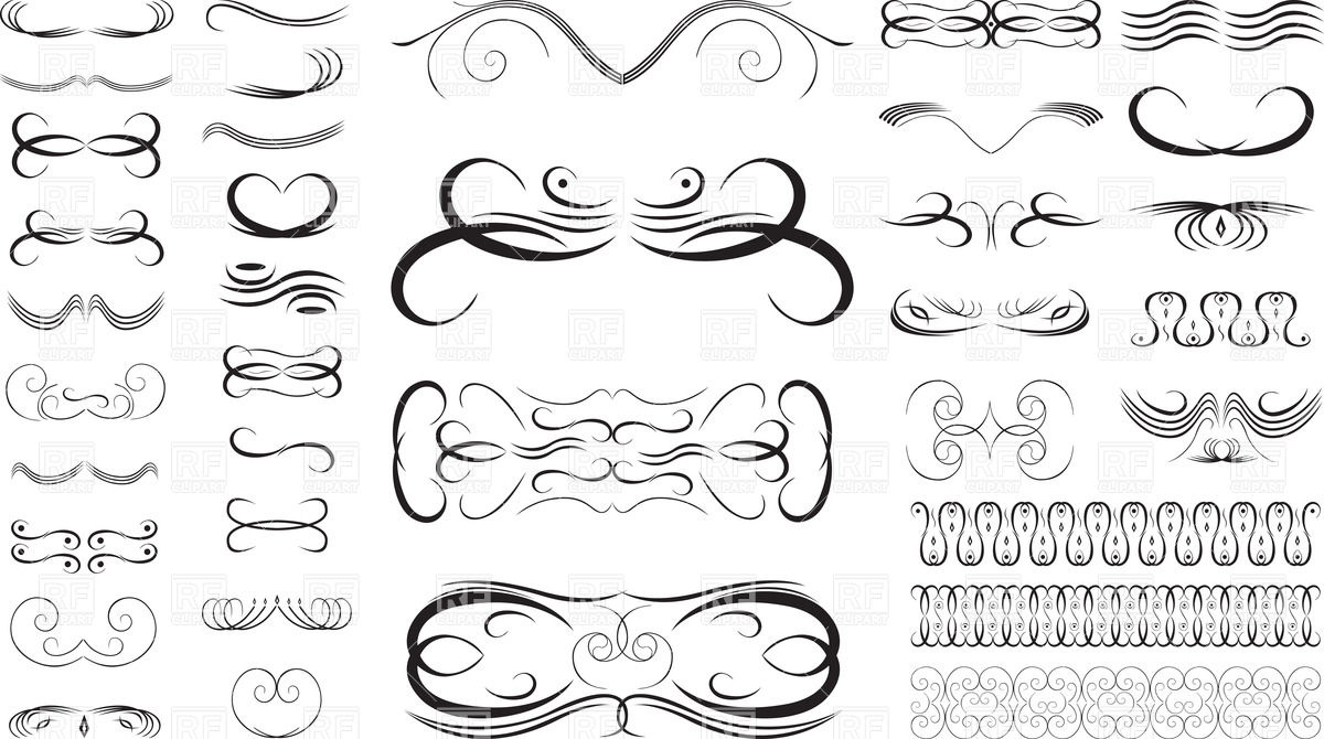 Simple Curly Borders And Vignettes   Silhouettes 36799 Borders And