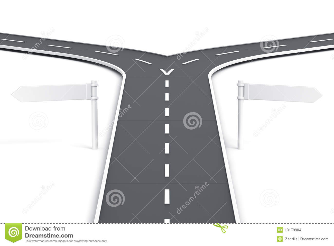Splitting Road With Blank Road Signs Stock Images   Image  13179984