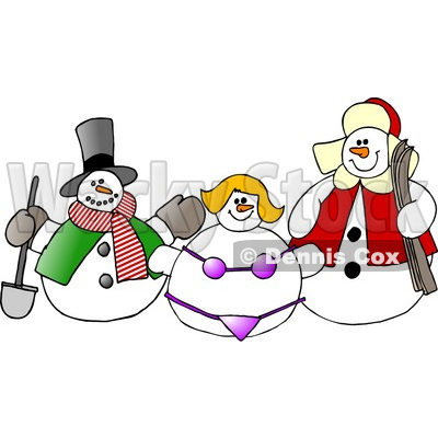 The Snowman Snow Woman In A Bikini And Another Snow Man Clipart
