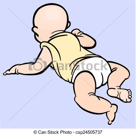 Vectors Of Baby Tummy Time   Vector Line Drawing Of A Baby Lying On