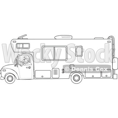 An Outlined Man Driving A Motor Home Rv   Royalty Free Vector Clipart