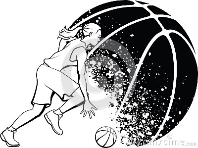 Black And White Vector Illustration Of A Female Basketball Player