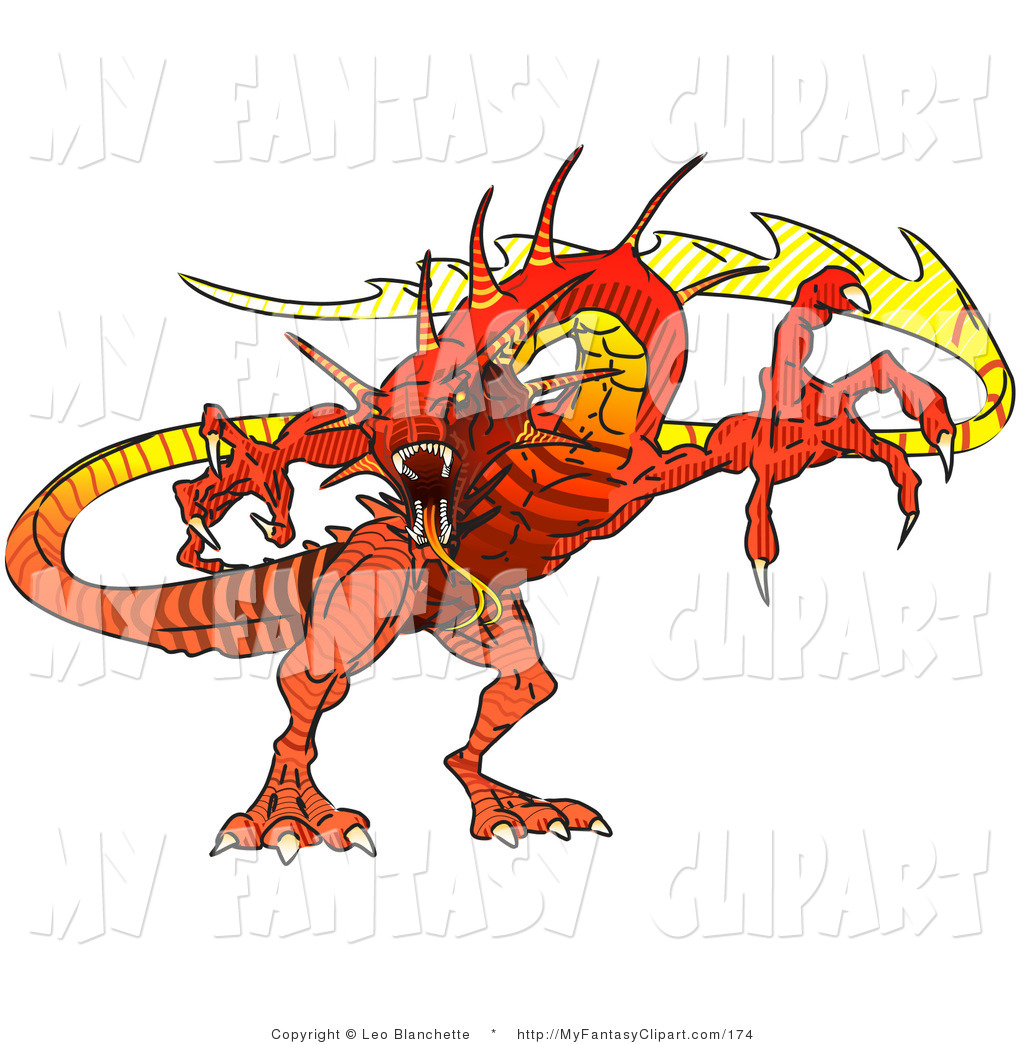 Clip Art Of A Scary Red Dragon Defending By Leo Blanchette    174