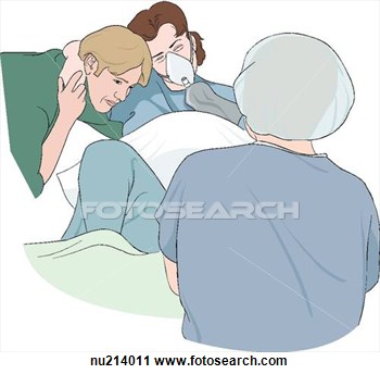 Clipart Of Woman In Pain Wearing Oxygen Mask Leans On Man To Her Right