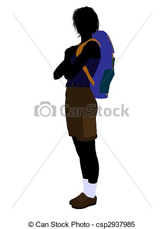 Girl Hiker Illustration Silhouette On A White Background