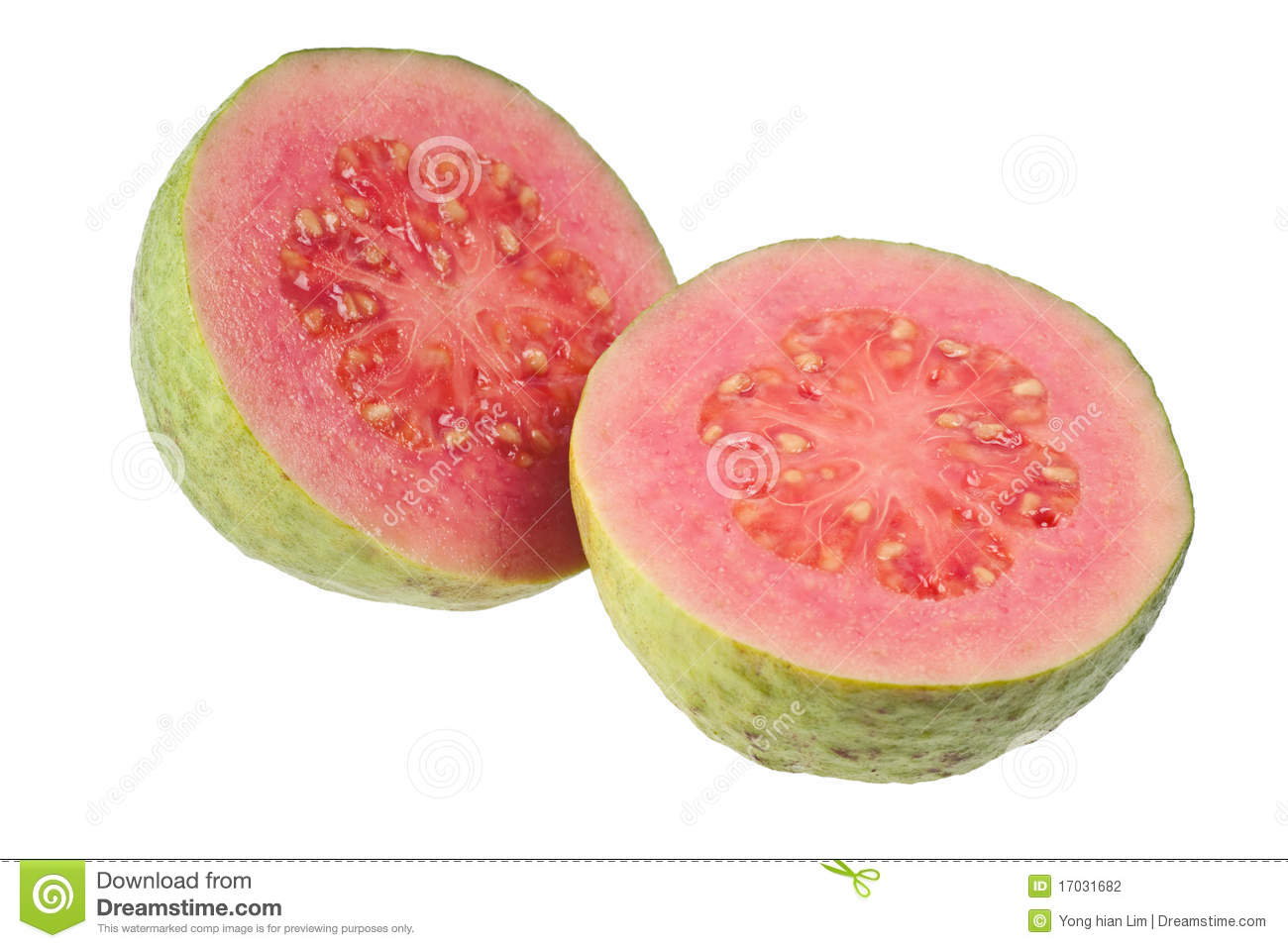 Halves Pink Guava Isolated On White Background