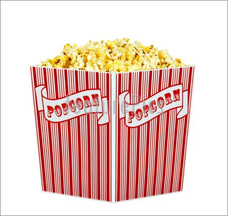 Image Of A Container Of Popped Popcorn Isolated On A White Background