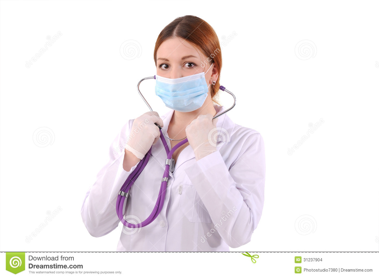 Nurse In A White Coat And Mask