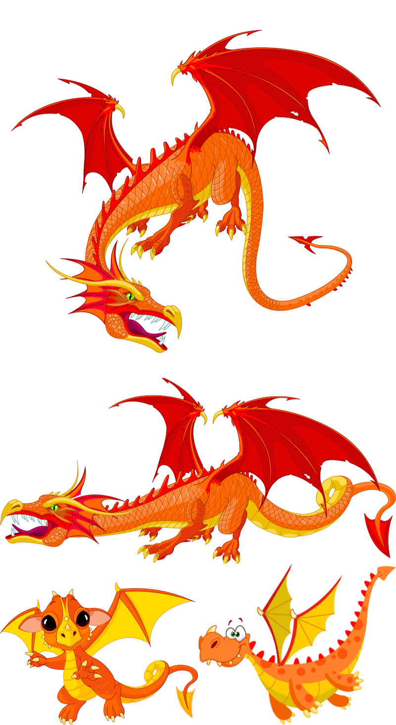 Red Dragons Vector Set Of 4 Vector Red Dragon Illustrations For Your