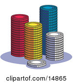 Red Yellow Blue And White Poker Chips In A Casino Clipart Illustration
