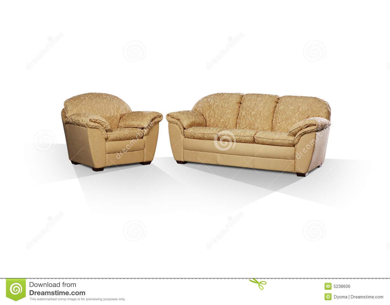 Sofa And Arm Chair In The Tissue Upholstering On A White Background
