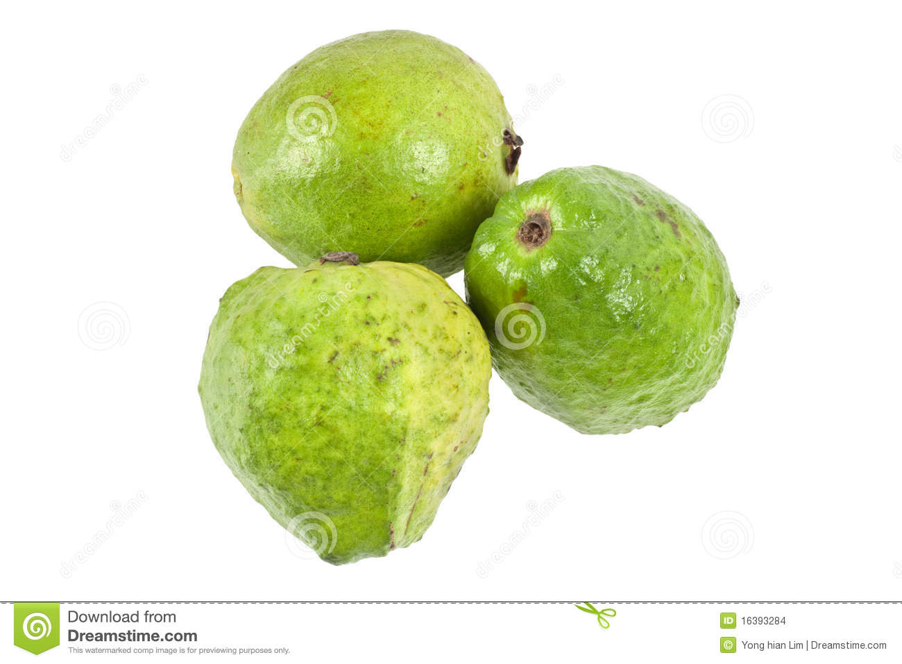 Three Pink Guavas Isolated On White Background