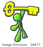 36677 Clip Art Graphic Of A Lime Green Guy Character Holding Up A