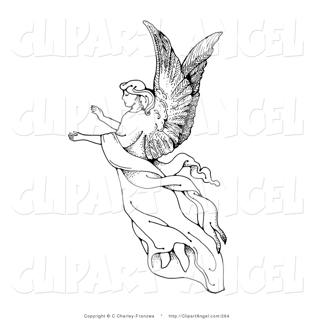 Angel Woman With Large Wings Floating Through The Air With Her Arms