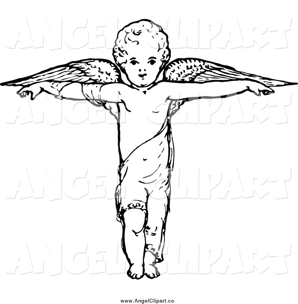 Art Of A Black And White Cherub With Arms Out By Prawny Vintage    856