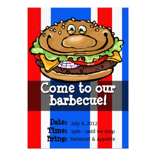 Bbq Party Invitation Templates Free July 4 Bbq Grill Burger Summer    