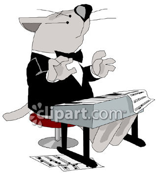 Cartoon Cat Wearing Tuxedo Playing A Keyboard   Royalty Free Clip Art