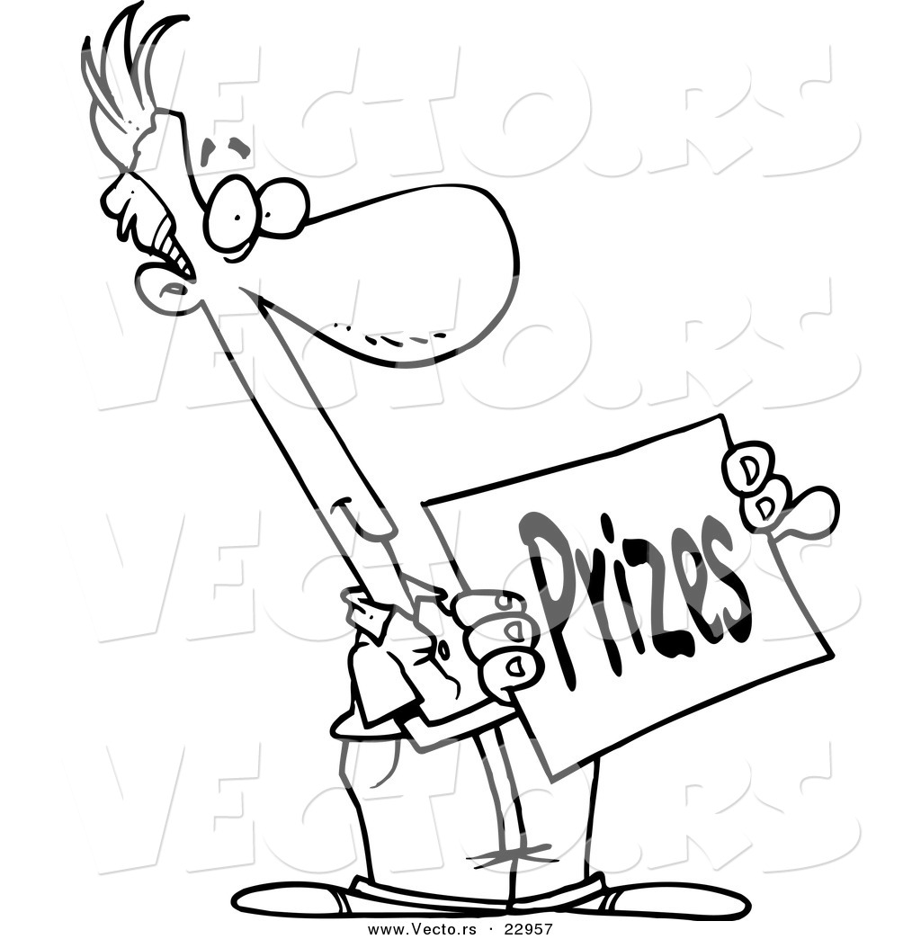 Cartoon Man Holding A Prizes Sign Coloring Page Outline Prized Cartoon