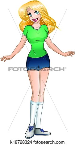 Clipart   Blond Teenage Girl In Tshirt And Short Pants  Fotosearch    