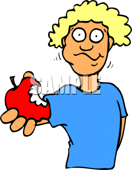 Clipart Of A Person Offering An Apple With A Bite Taken Out Of It
