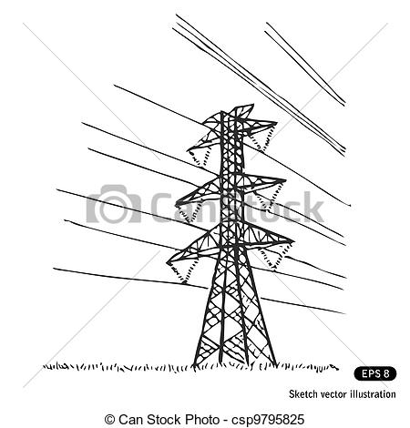 Clipart Vector Of Power Lines Hand Drawn Vector Isolated On White