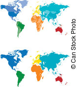 Color Continent And Country Map   Continent And Country Map