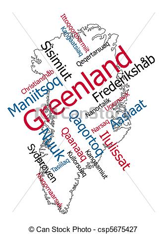 Greenland Map And Words Cloud With Larger Cities