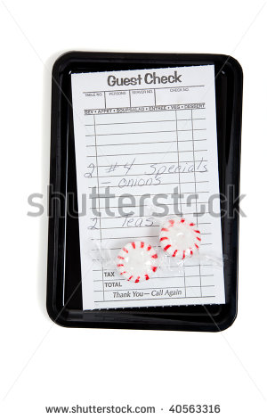Guest Check On A Tip Tray With Mints On A White Background   Stock    