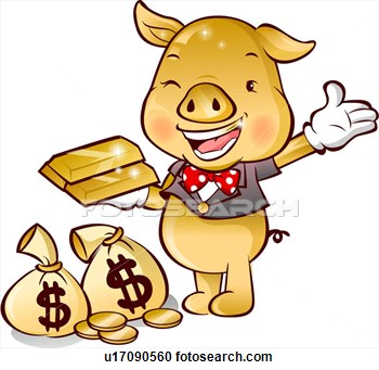 Illustration   Golden Pig With Money  Fotosearch   Search Clipart