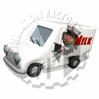 Milkman Driving Delivery Truck Animated Clipart