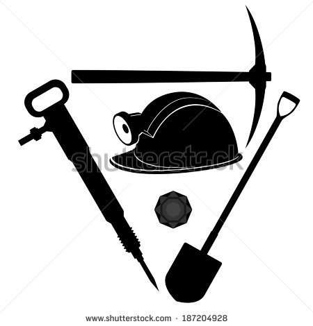 Miners Helmet And Tools For Coal Mining  Illustration On White