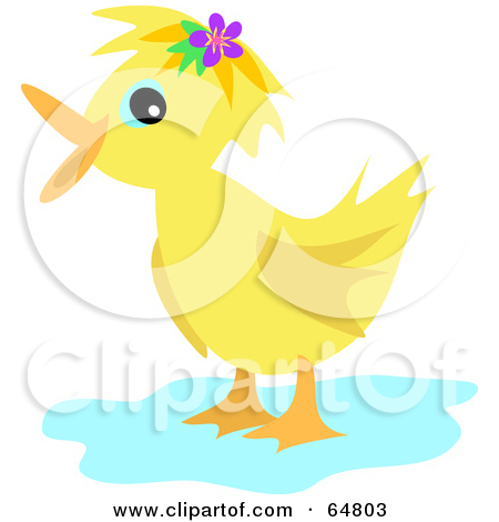 Of A Cute Yellow Duck With An Umbrella   Royalty Free Vector Clipart