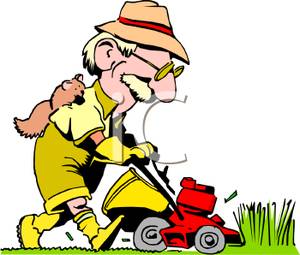 Old Man Mowing The Lawn   Royalty Free Clipart Picture