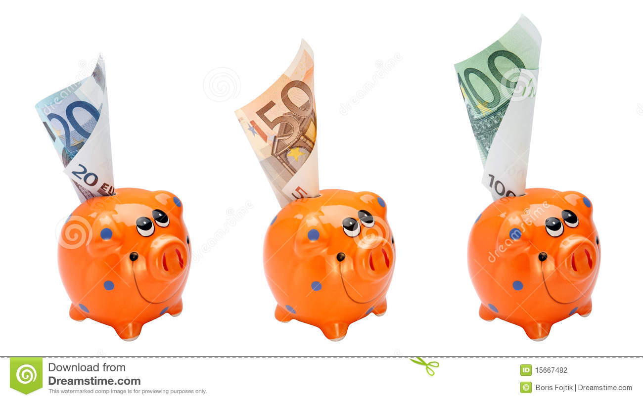 Orange Pigs With Money On The Table  Isolated Objects  Clipping Path