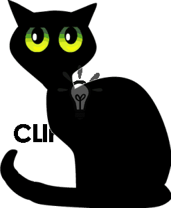 Royalty Free Cartoon Black Cat With Spooky Orange Eyes Clipart Image