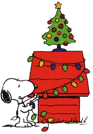 Snoopy Decorating His Dog House With A Glittering Christmas Tree And