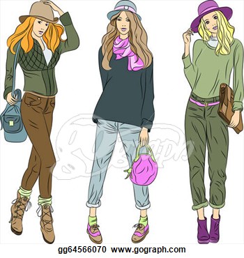 Vector Beautiful Fashion Girls Top Models In Hats And Pants