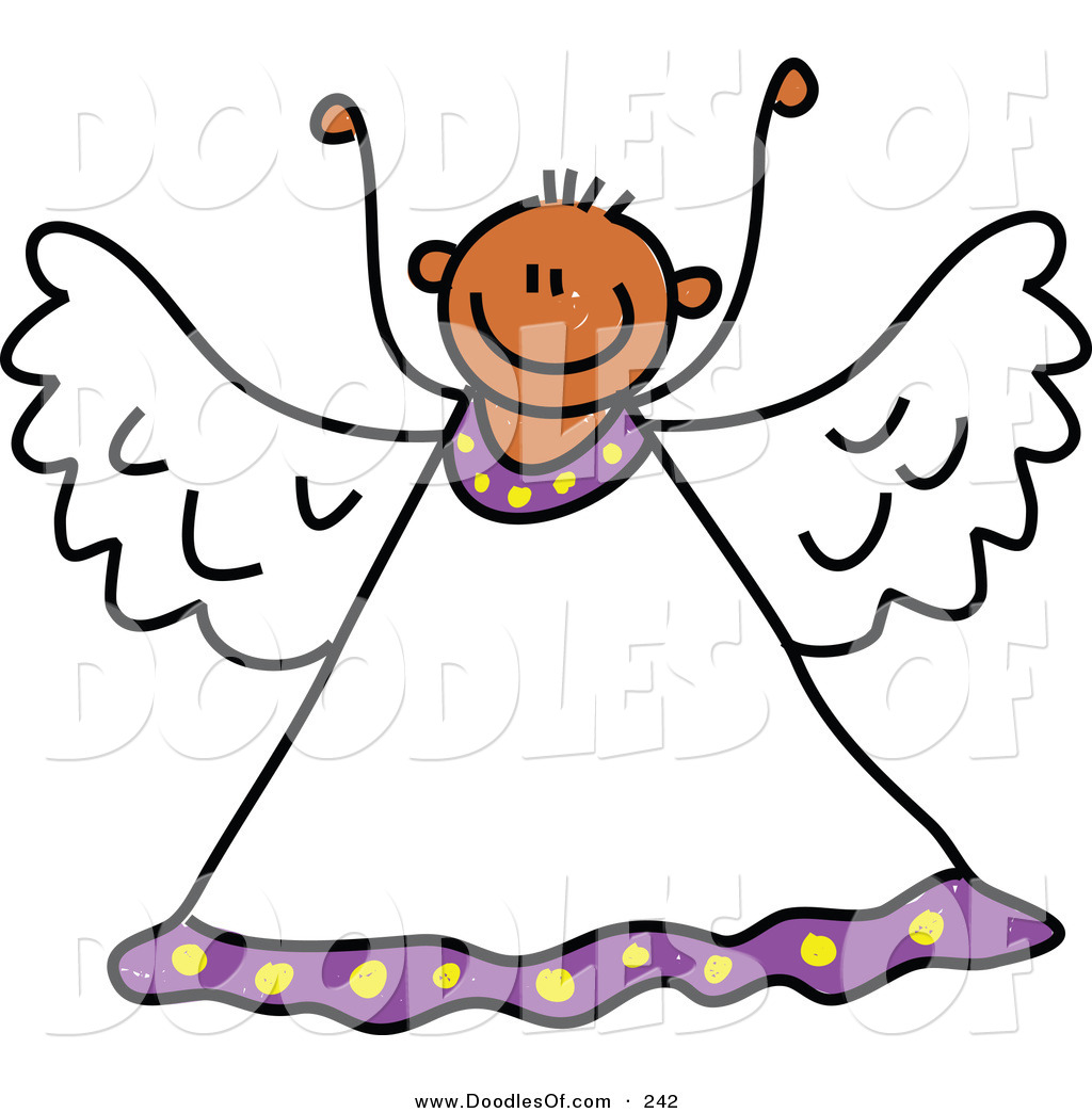 Vector Clipart Of A Childs Sketch Of A Peaceful Angel With His Arms Up