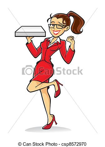 Vector Clipart Of Cartoon Pizza Girl Cheer   Cartoon Nerd Pizza Girl