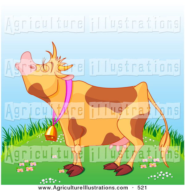Agriculture Clipart Of A Brown Spotted Farm Cow Mooing On A Green