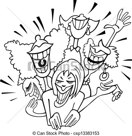And White Cartoon Illustration Of Women Group Having Fun And Laughing