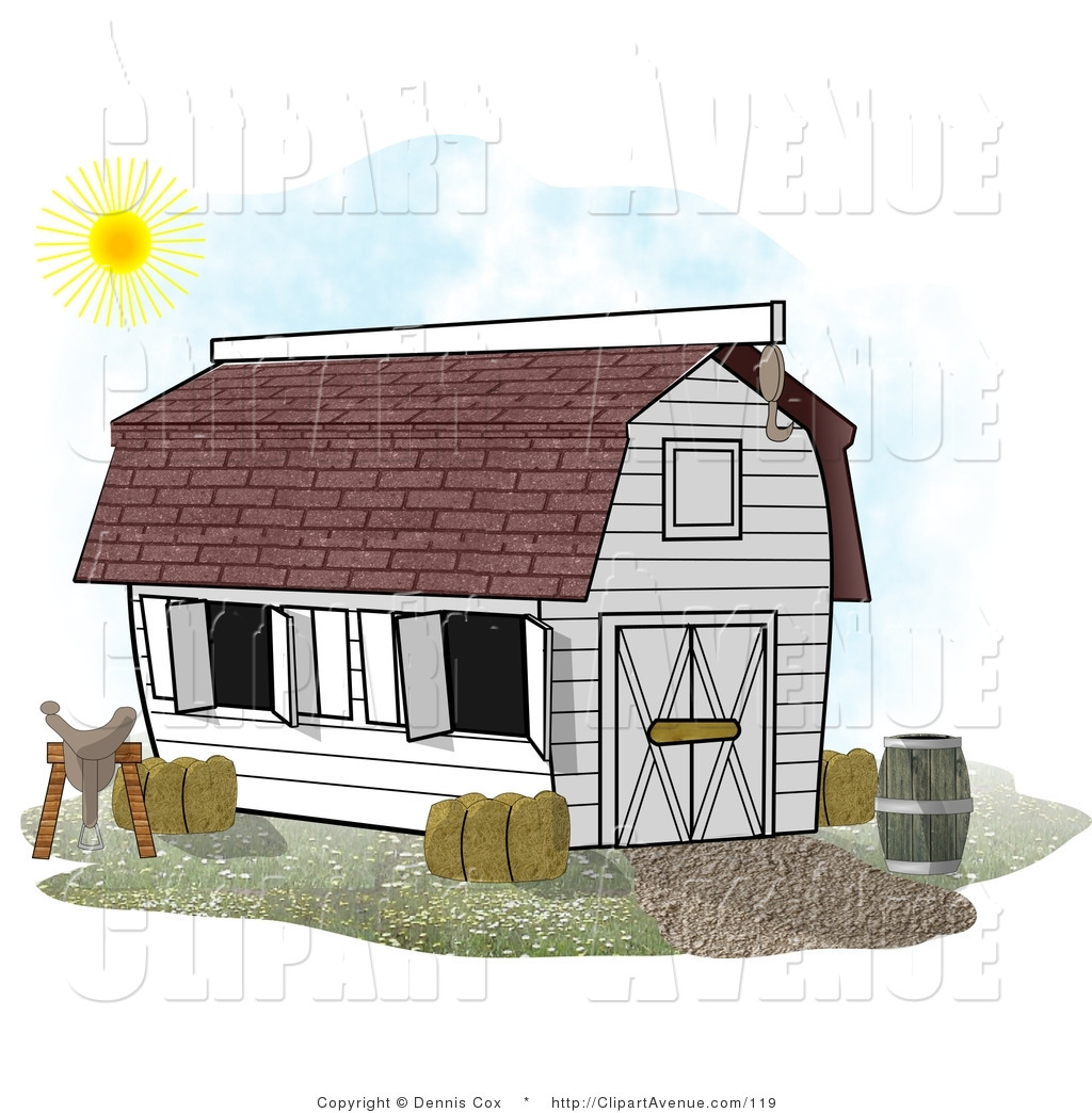 Avenue Clipart Of A White Horse Stable Barn With A Barrel Saddle And